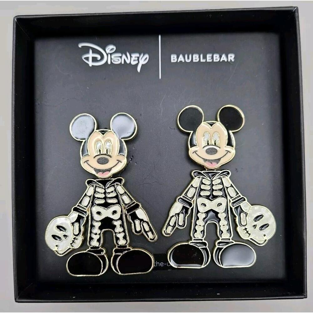 Disney x Baublebar Halloween Mickey Mouse Skeleton Earrings‎ NIB GLOW IN  DARK